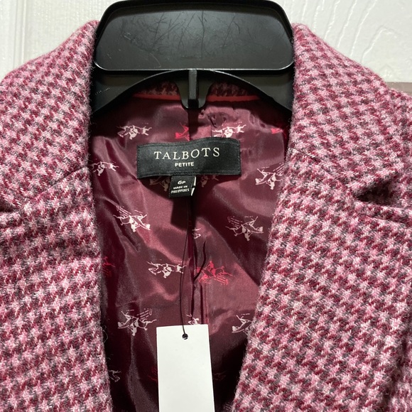 TALBOTS SHETLAND PINK WOOL BLAZER HOUNDSTOOTH - Picture 10 of 13
